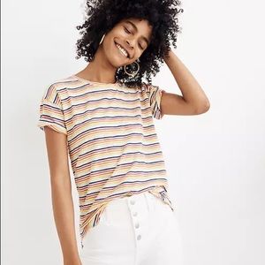 Madewell Whisper Cotton Crewneck Tee in Rainbow Stripe. Size S.